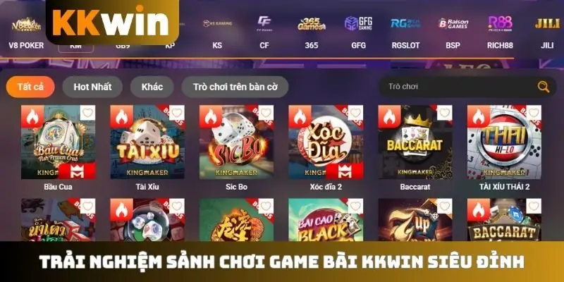 Trải nghiệm sảnh chơi game bài KKWIN siêu đỉnh